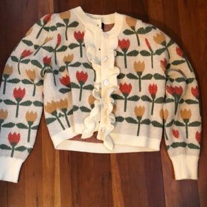 Floral ruffled sweater